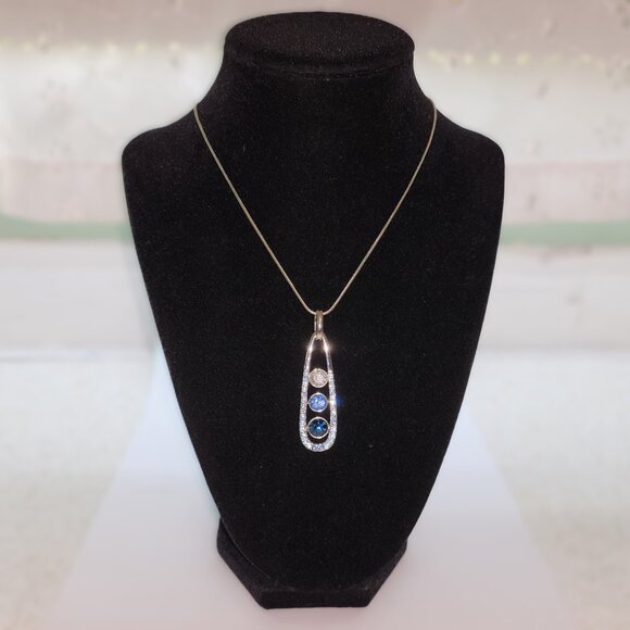 Blue & Clear Crystals with Silver tone Necklace - Picture 1 of 6